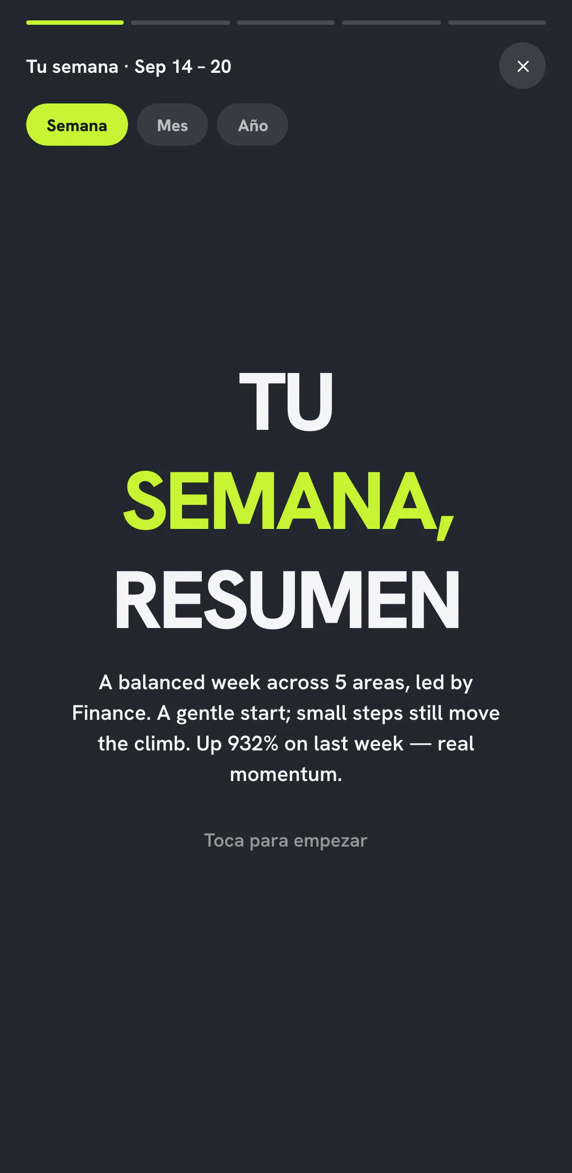 Diapositiva de inicio de Weekly Wrapped.